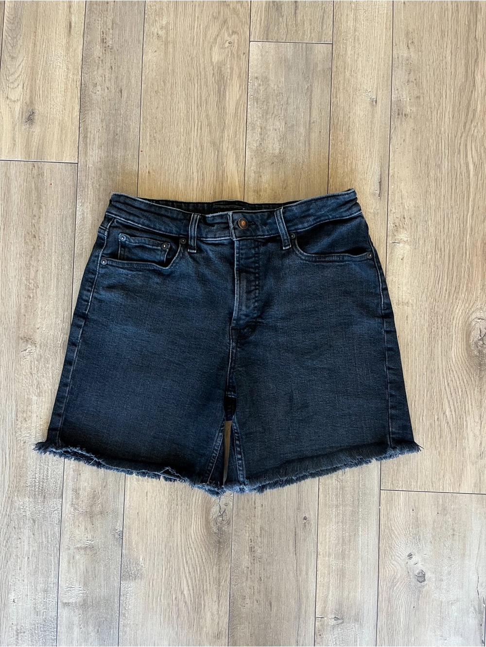 Free Assembly High Rise Raw Hem Cuffed Black Denim Shorts 3” / 6” Inseam” - Picture 5 of 10